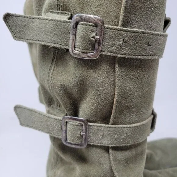 Fiorentini + Baker | Eternity Suede Leather Tall Moto Boots Olive Green - Picture 6 of 16